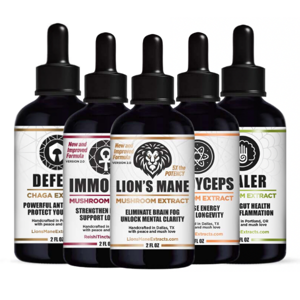 All 5 Mushroom Extracts Bundle (Lion's Mane, Cordyceps, Reishi, Defend, and Healer)